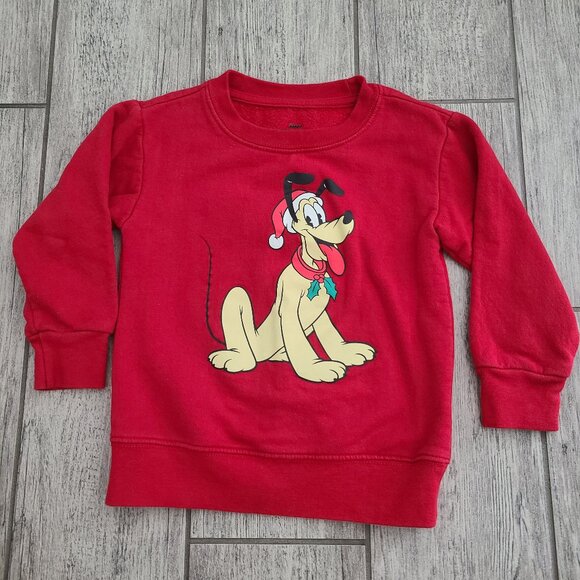 Disney Other - Disney Junior Pluto Christmas Holiday Sweatshirt Red Size Toddler 3T